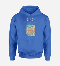 Thumbnail for Girona–Costa Brava Airport (GRO) design on blue hoodie single-side print