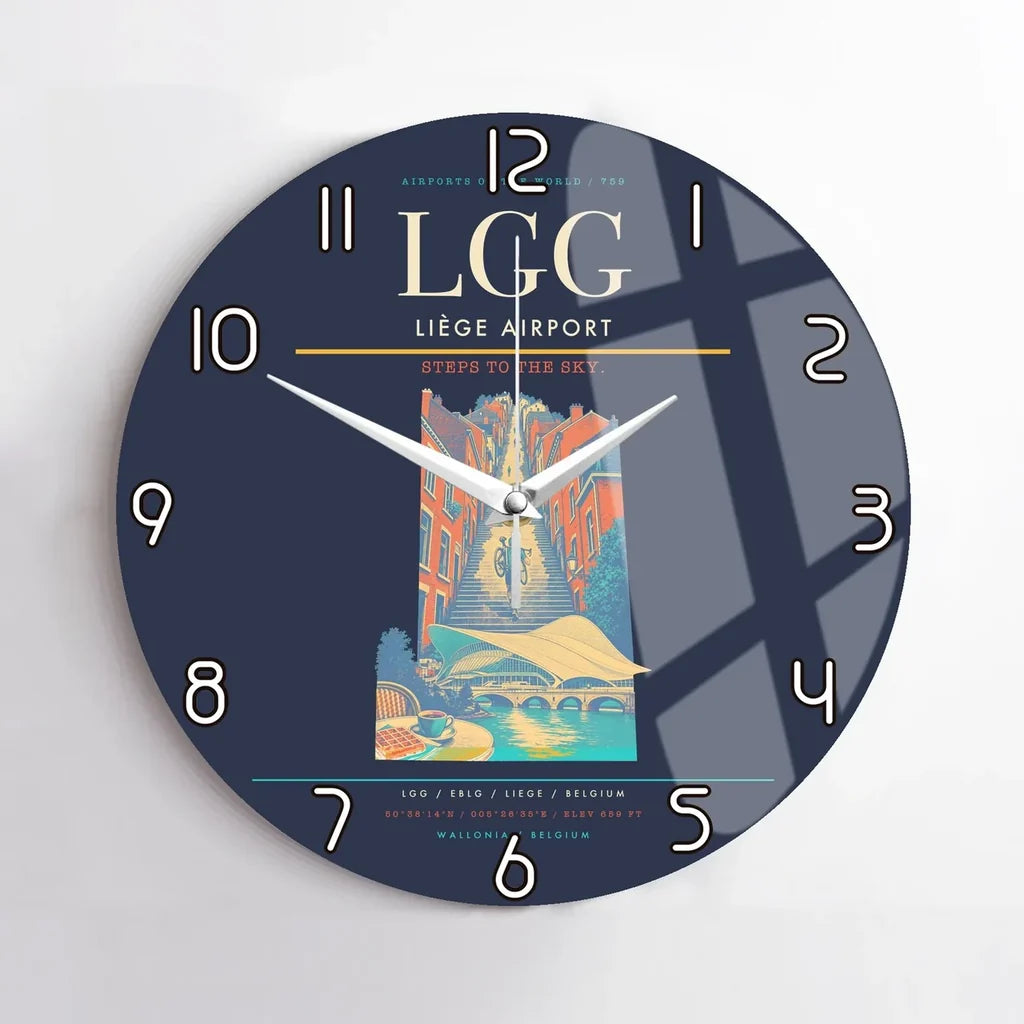Liège Airport (LGG) design on navy blue no frame wall clock