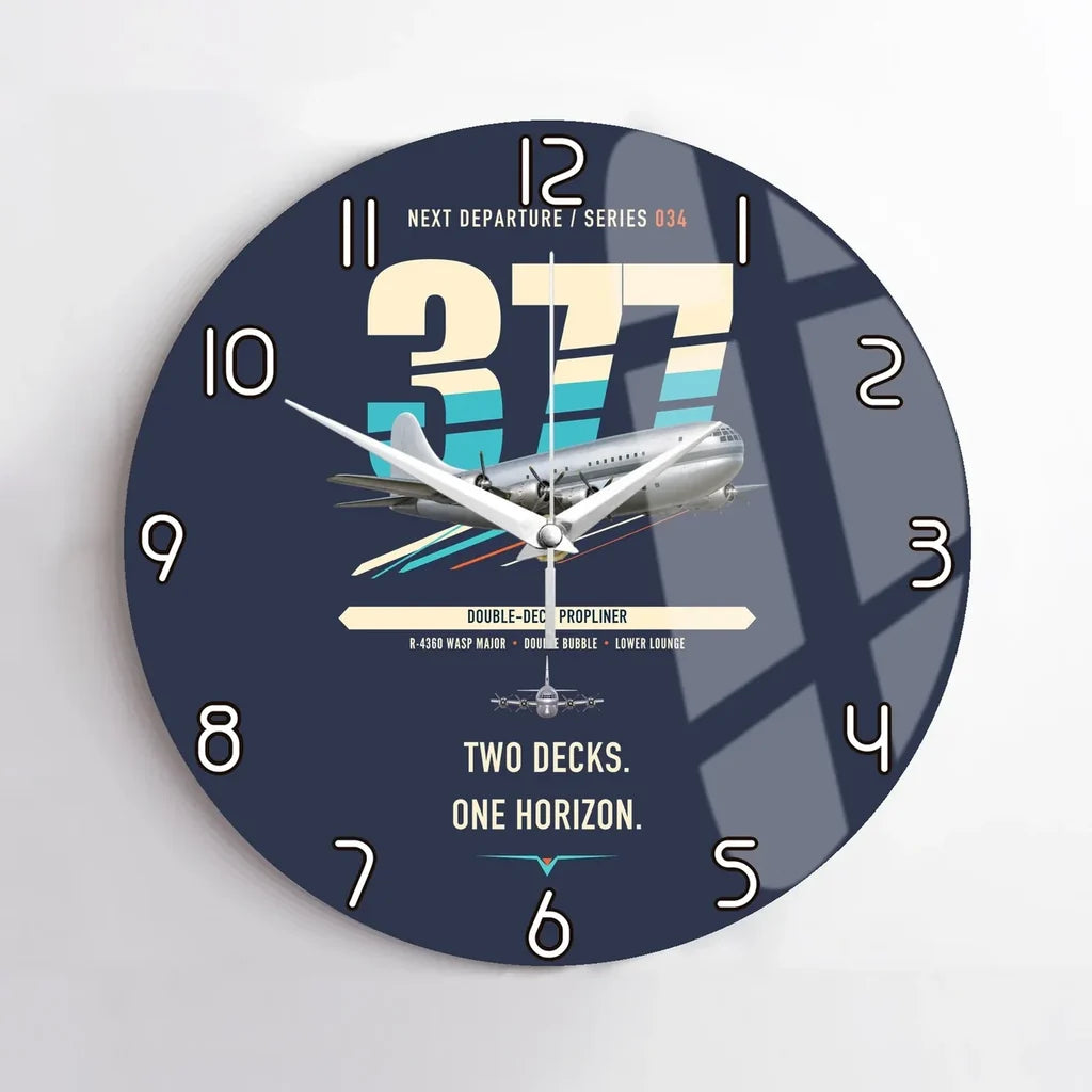Boeing 377 Stratocruiser design on navy blue no frame wall clock