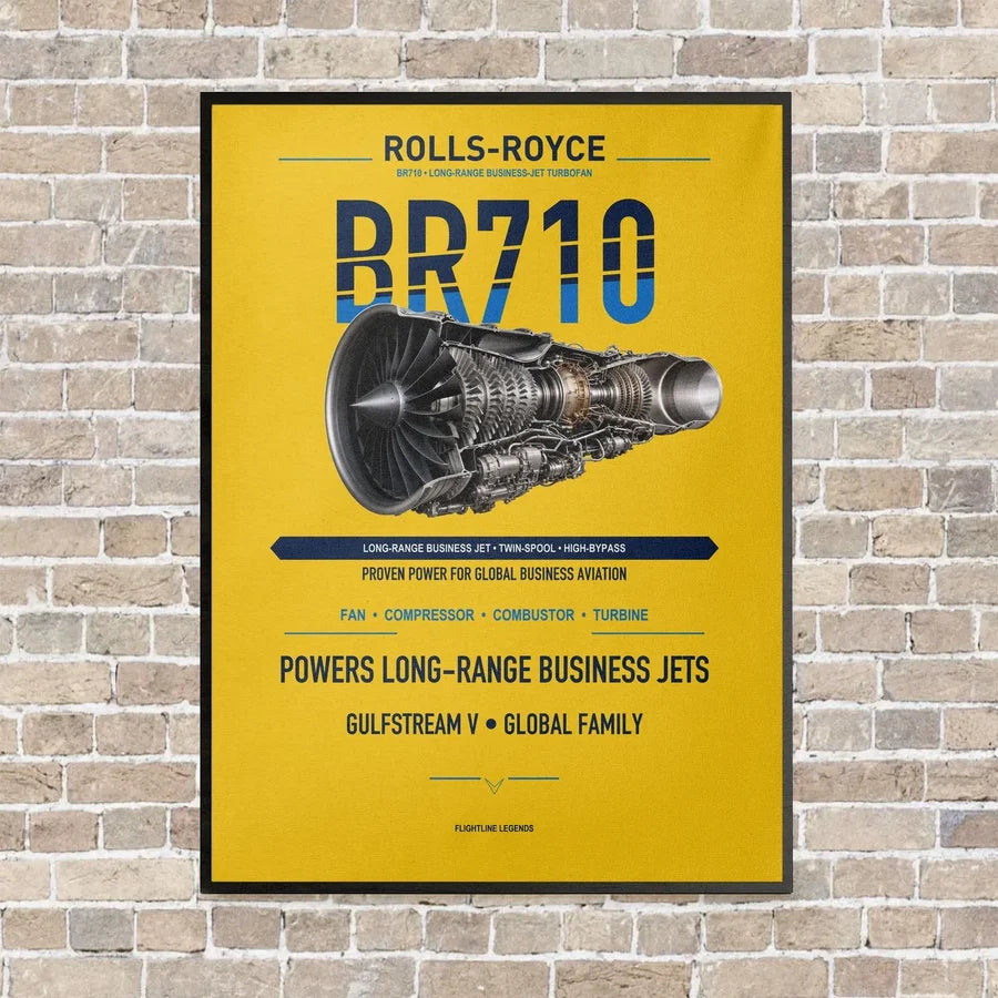 BR710 vertical canvas print - framed - yellow background