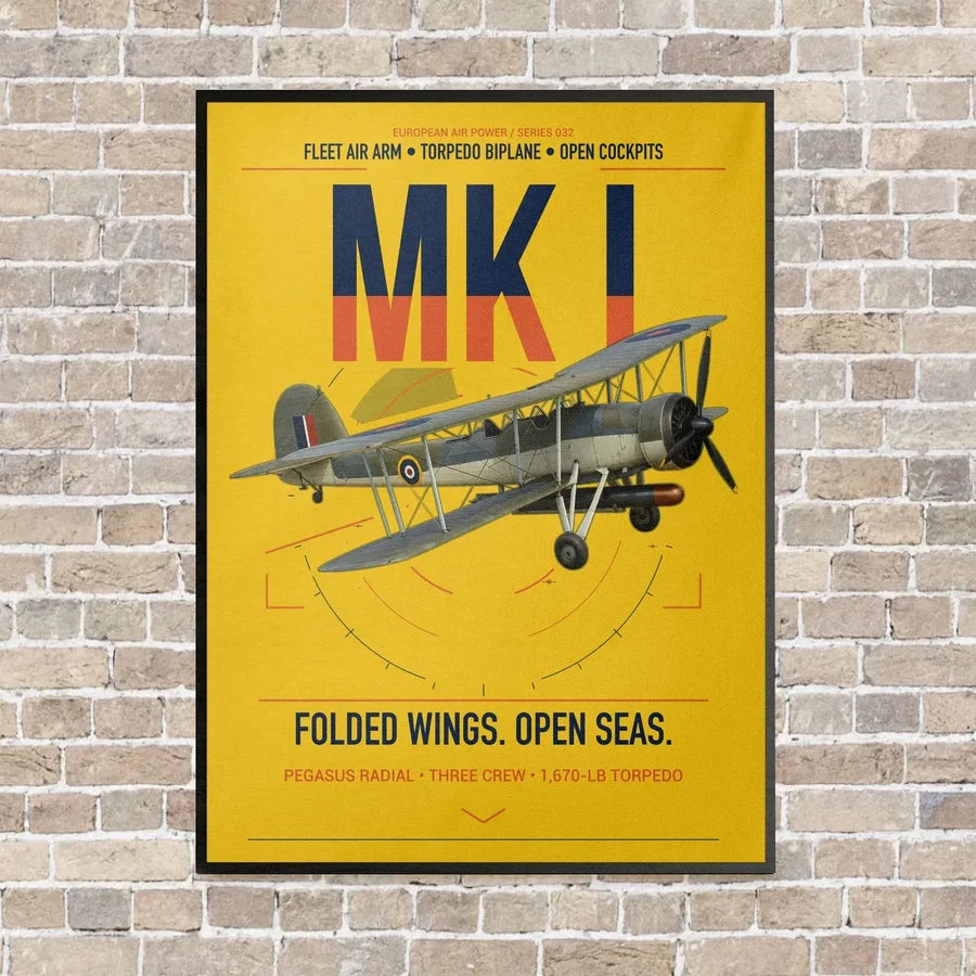 Fairey Swordfish Mk I vertical canvas print - framed - yellow background