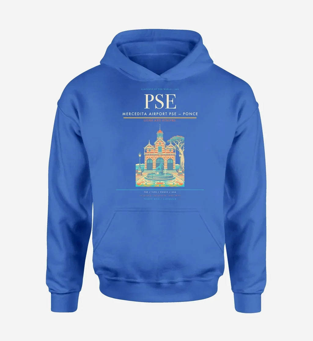 Mercedita Airport (PSE) design on blue hoodie single-side print