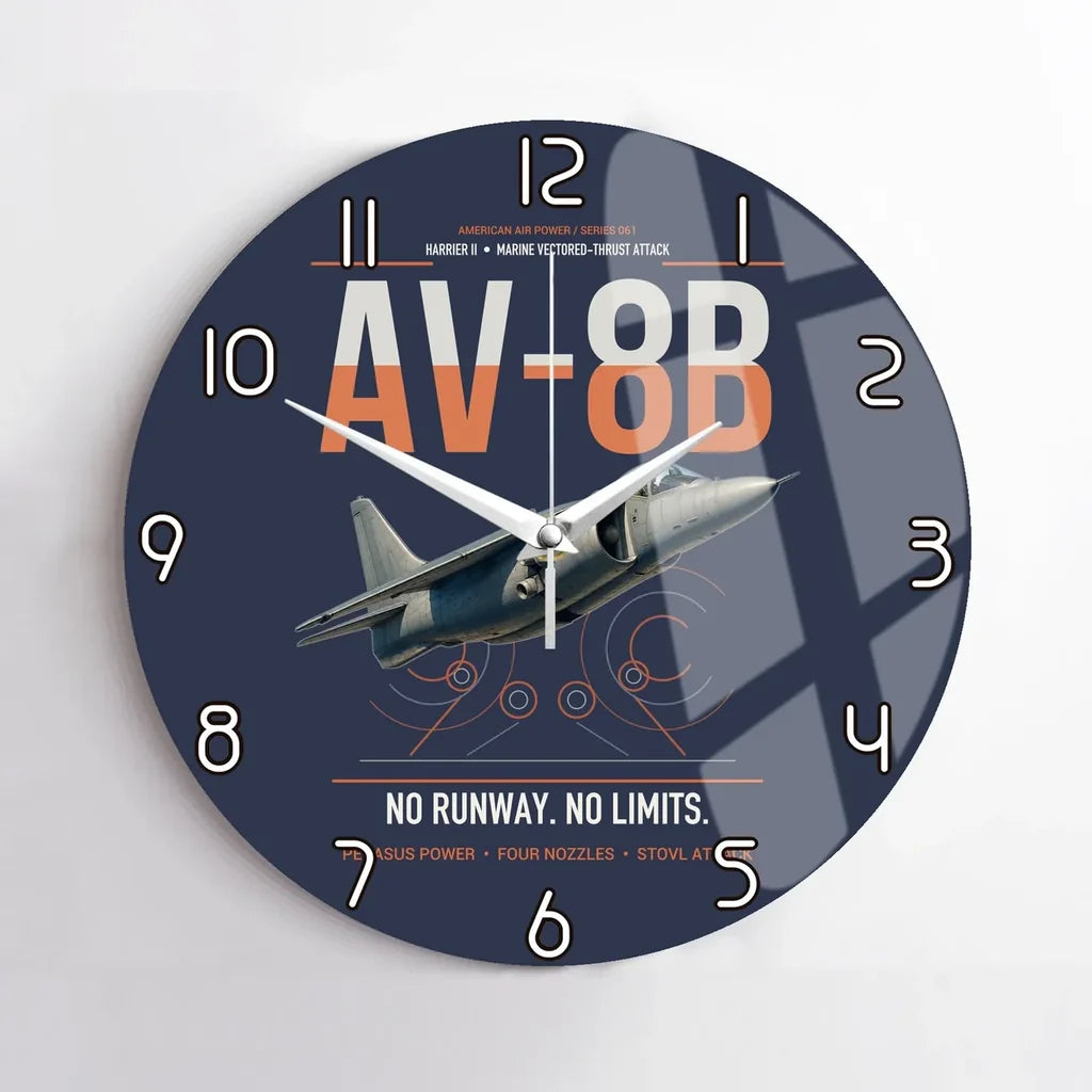 AV-8B Harrier II design on navy blue no frame wall clock