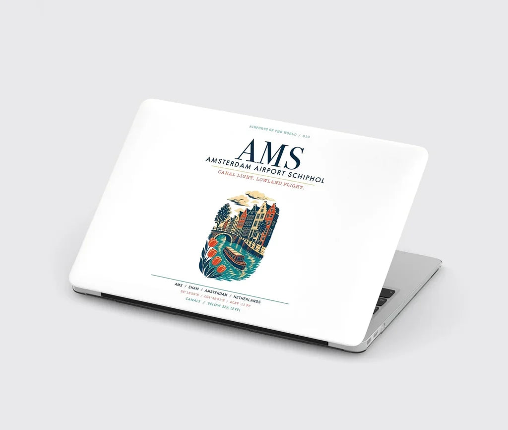 Amsterdam Airport Schiphol (AMS) design on white MacBook case