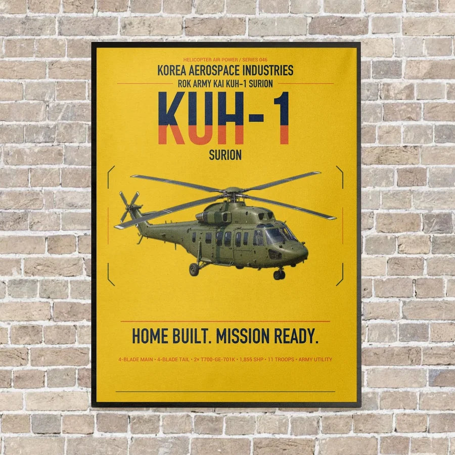 Korea Aerospace Industries KUH-1 Surion vertical canvas print - framed - yellow background