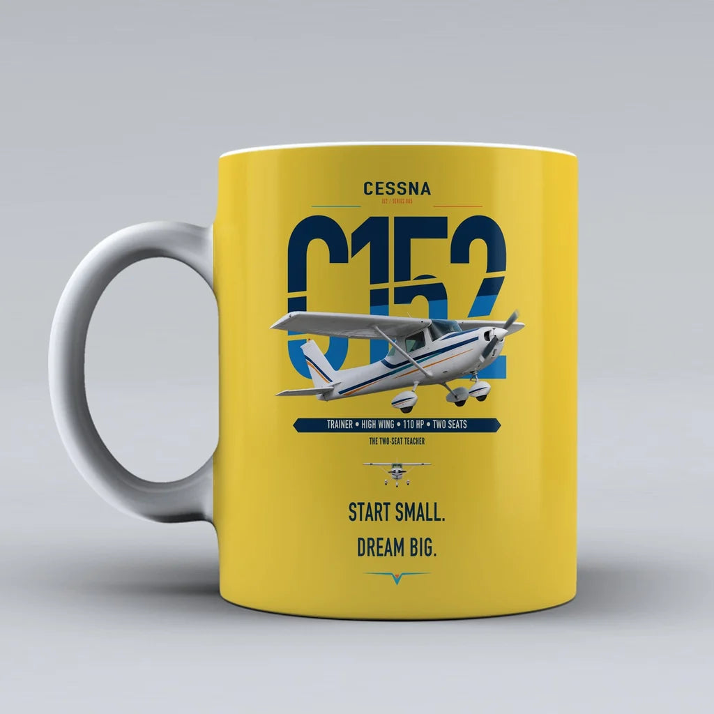 Cessna 152 design on yellow ceramic mug, double-side print
