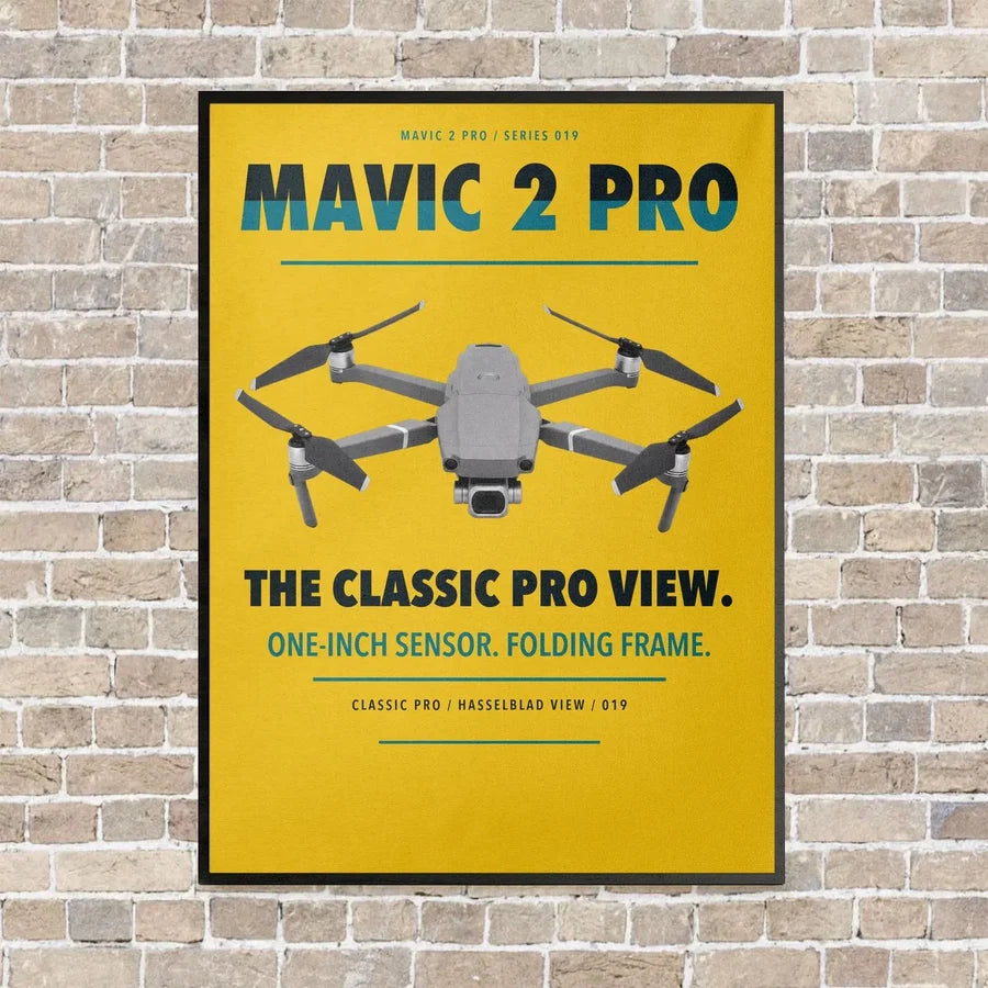 DJI Mavic 2 Pro vertical canvas print - framed - yellow background