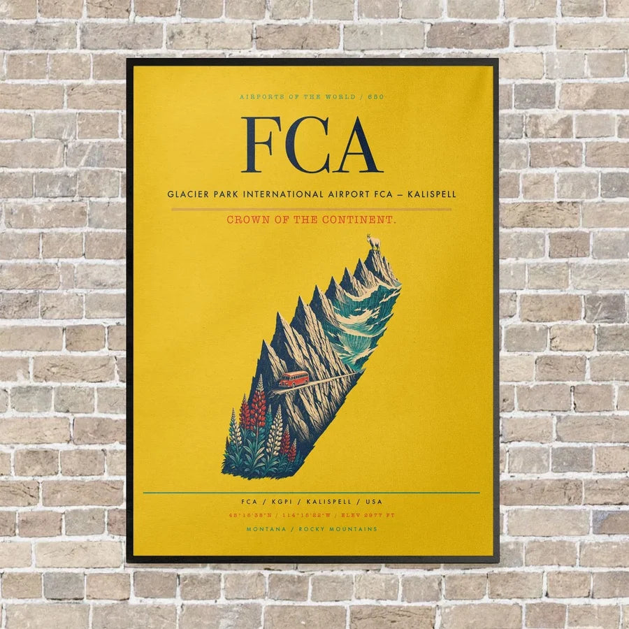 Glacier Park International Airport FCA — Kalispell vertical canvas print - framed - yellow background