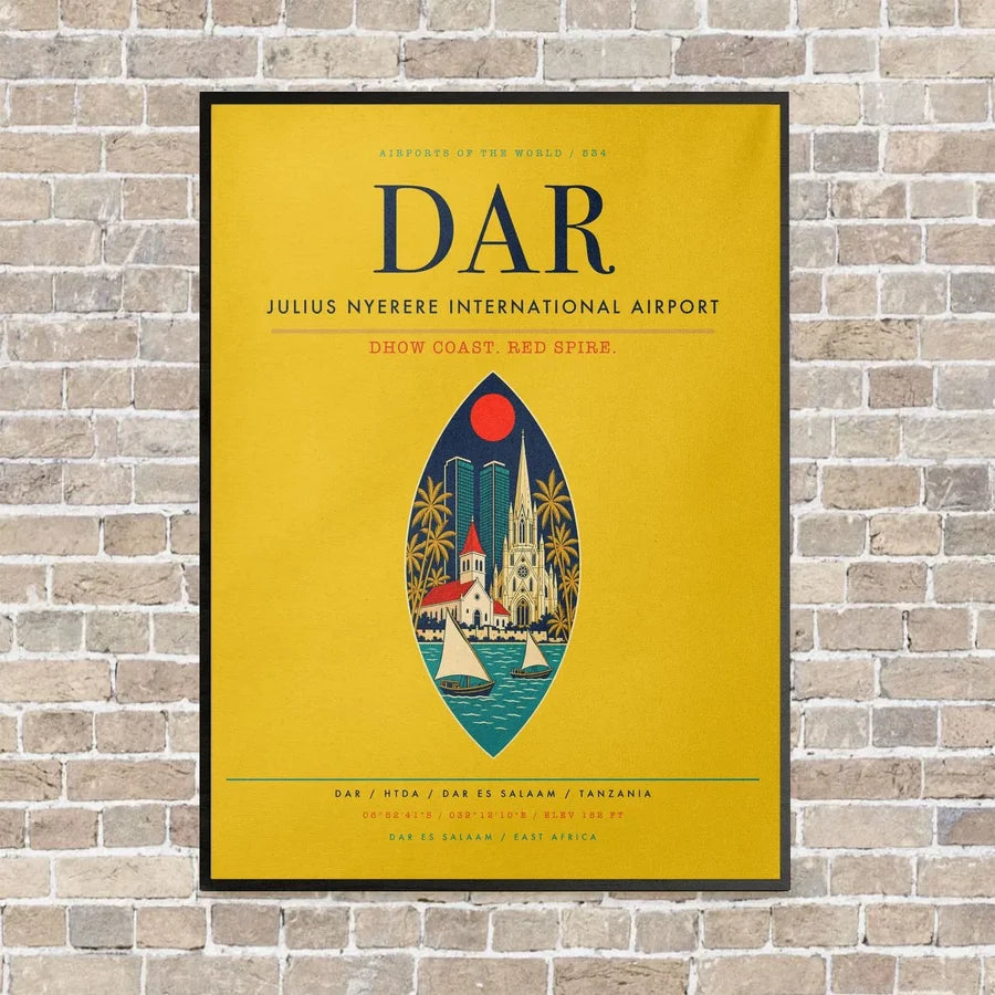 Julius Nyerere International Airport DAR vertical canvas print - framed - yellow background