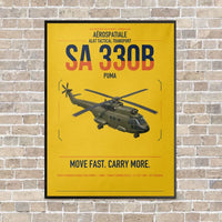 Thumbnail for Aérospatiale SA 330B Puma vertical canvas print - framed - yellow background