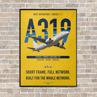 Thumbnail for Airbus A319ceo vertical canvas print - framed - yellow background