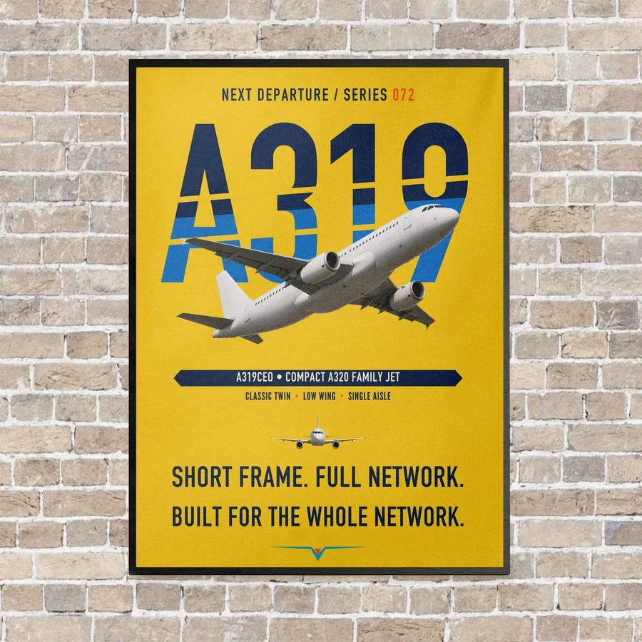 Airbus A319ceo vertical canvas print - framed - yellow background