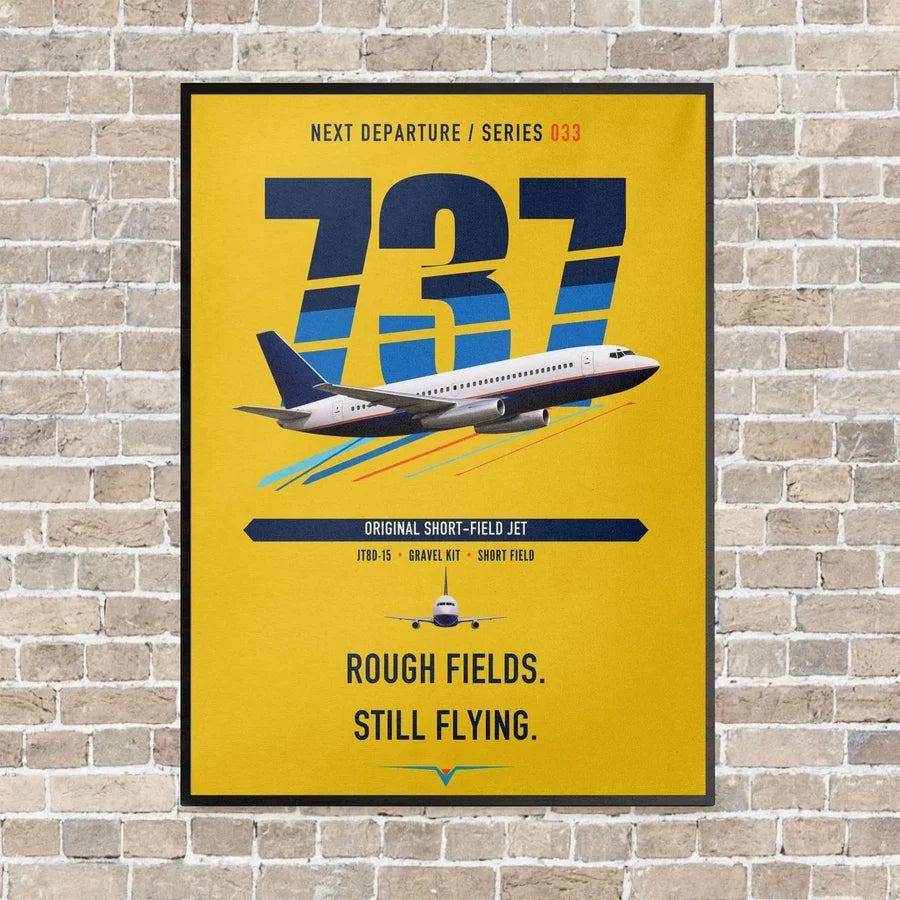 Boeing 737-200 vertical canvas print - framed - yellow background
