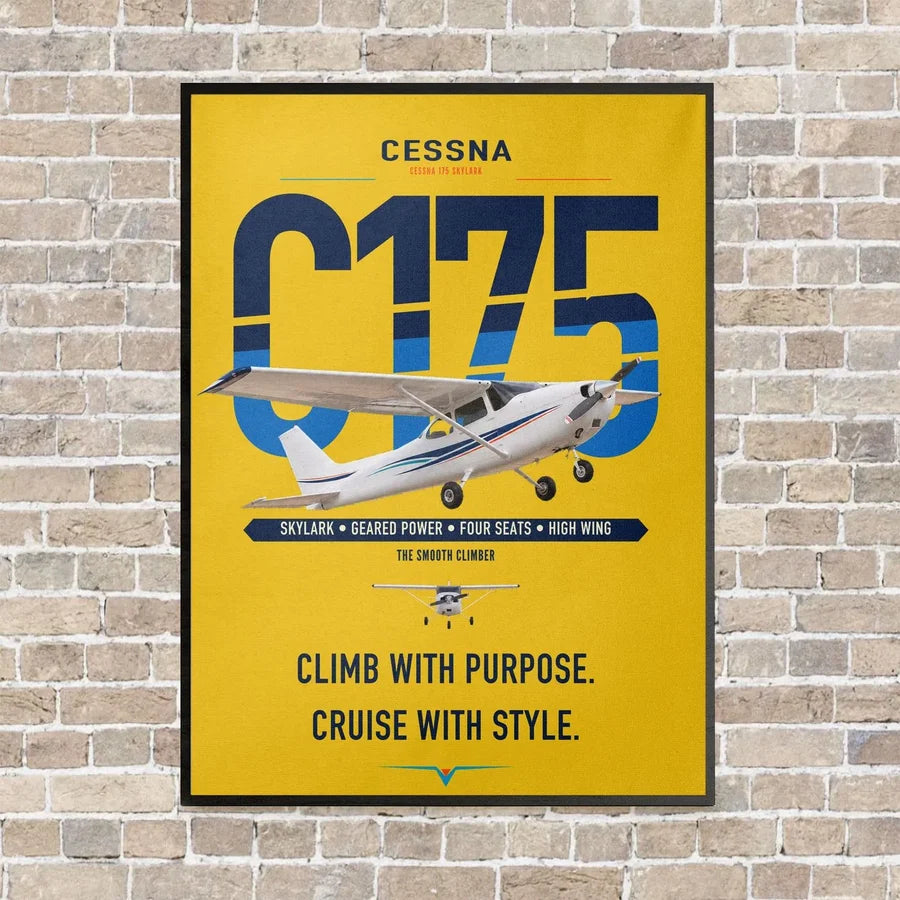 Cessna 175 Skylark vertical canvas print - framed - yellow background