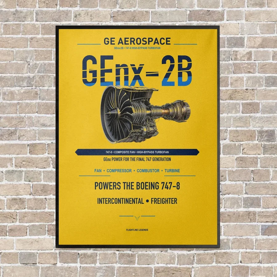 GEnx-2B vertical canvas print - framed - yellow background