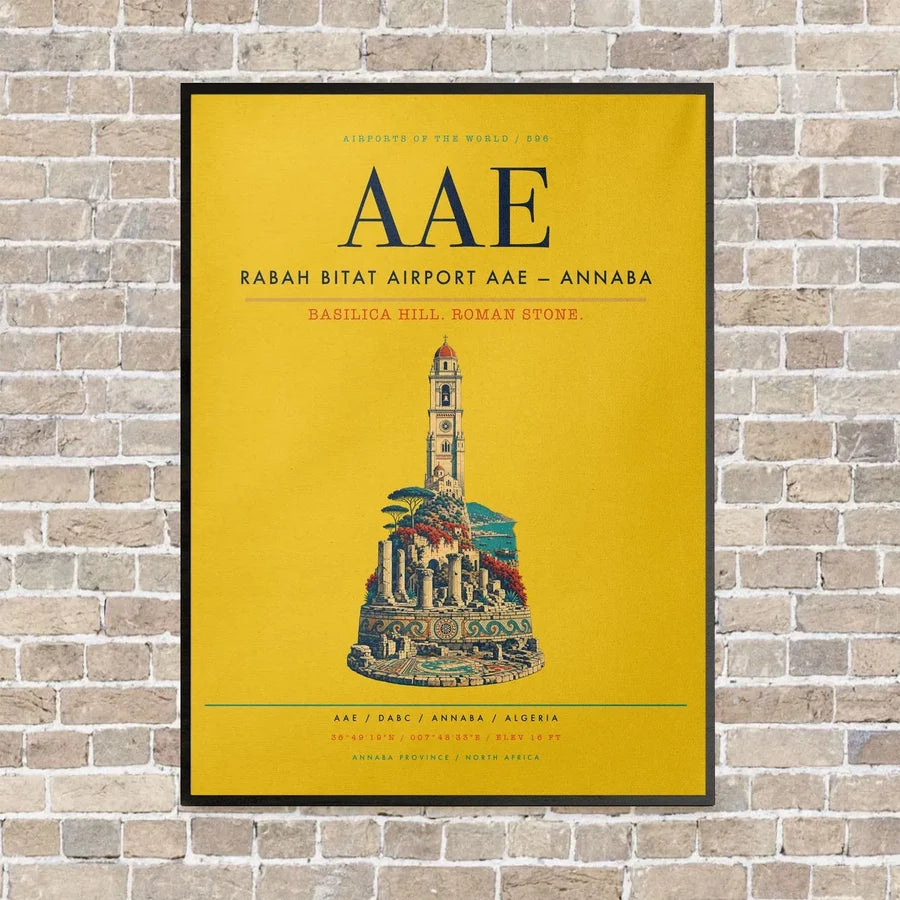Rabah Bitat Airport AAE — Annaba vertical canvas print - framed - yellow background