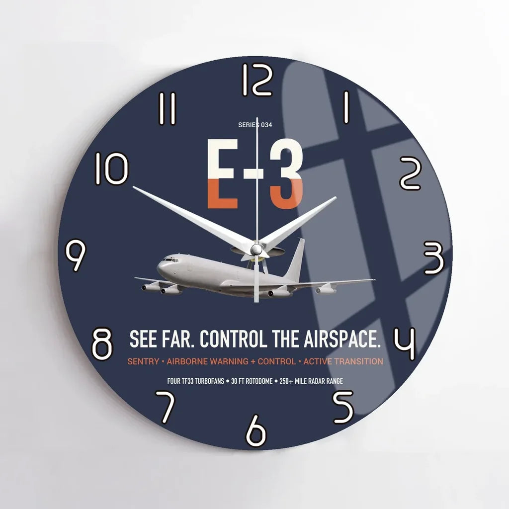 E-3 Sentry AWACS design on navy blue no frame wall clock