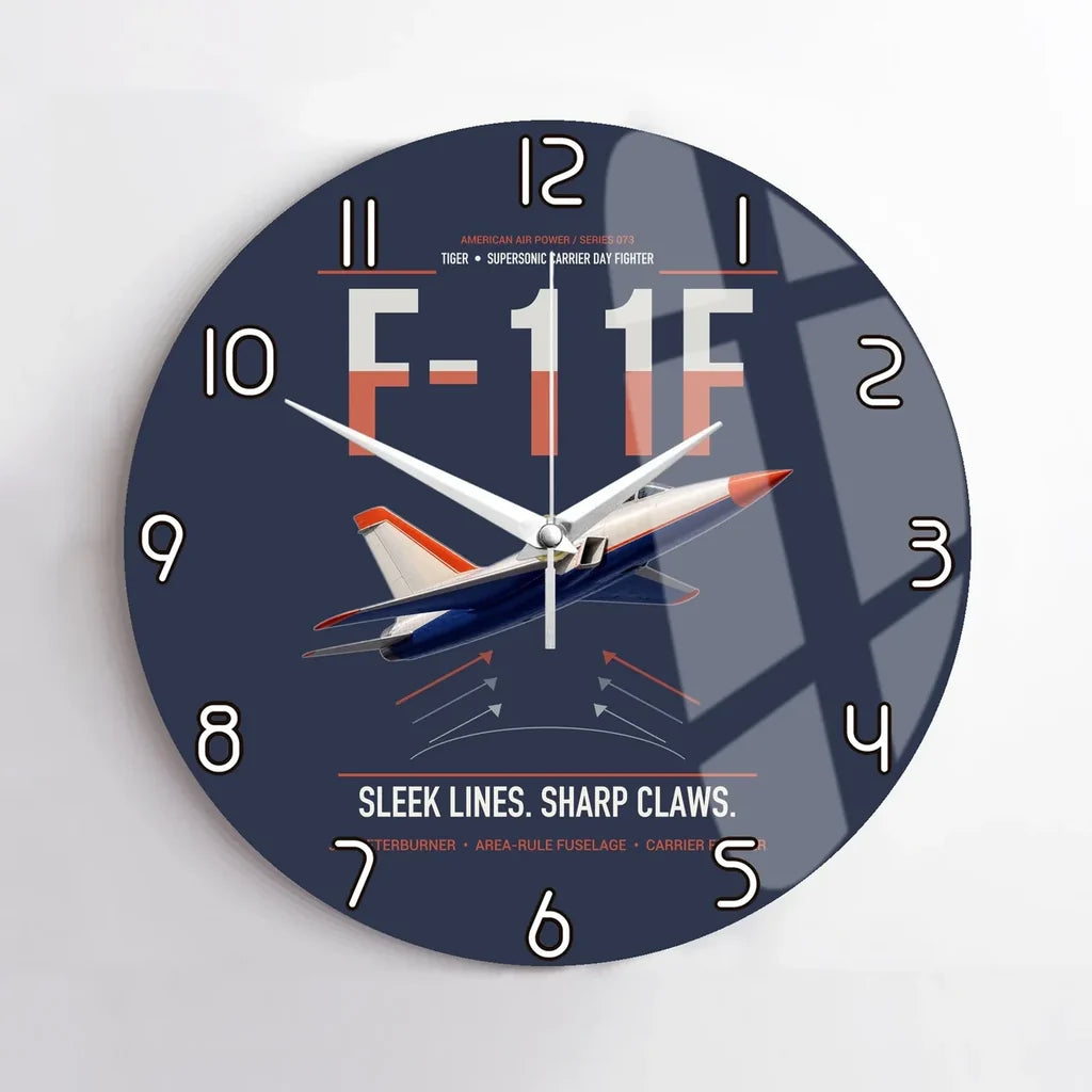 F-11F Tiger design on navy blue no frame wall clock