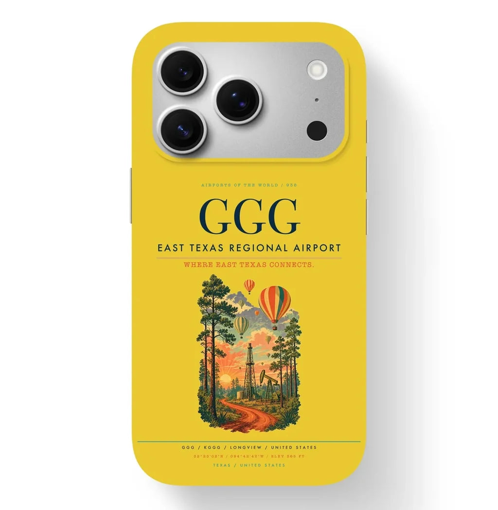 Longview Airport (GGG) design on yellow iPhone 17 Pro MagSafe case