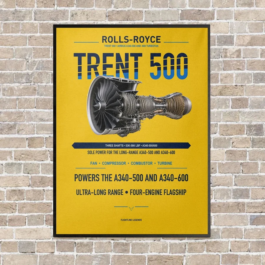 TRENT 500 vertical canvas print - framed - yellow background