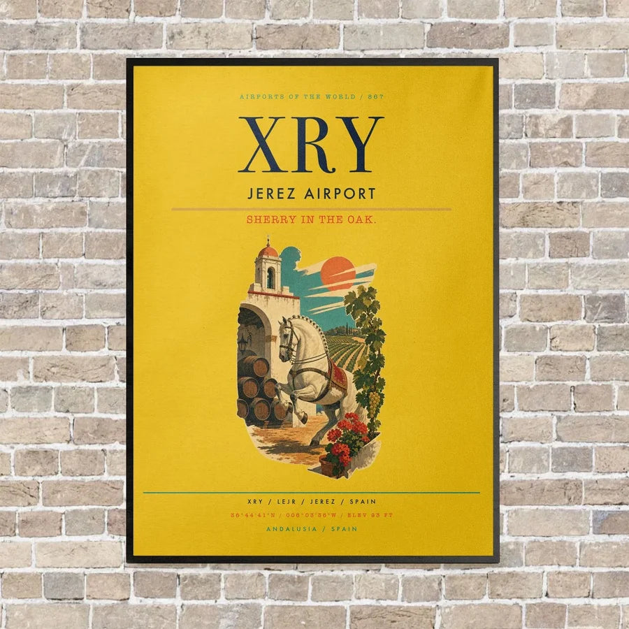 Jerez Airport XRY vertical canvas print - framed - yellow background