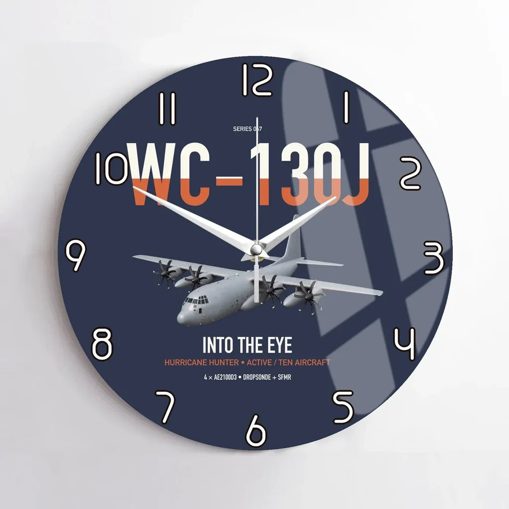 WC-130J Hurricane Hunter design on navy blue no frame wall clock