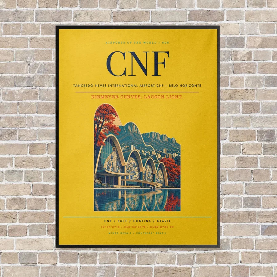 Tancredo Neves International Airport CNF — Belo Horizonte vertical canvas print - framed - yellow background