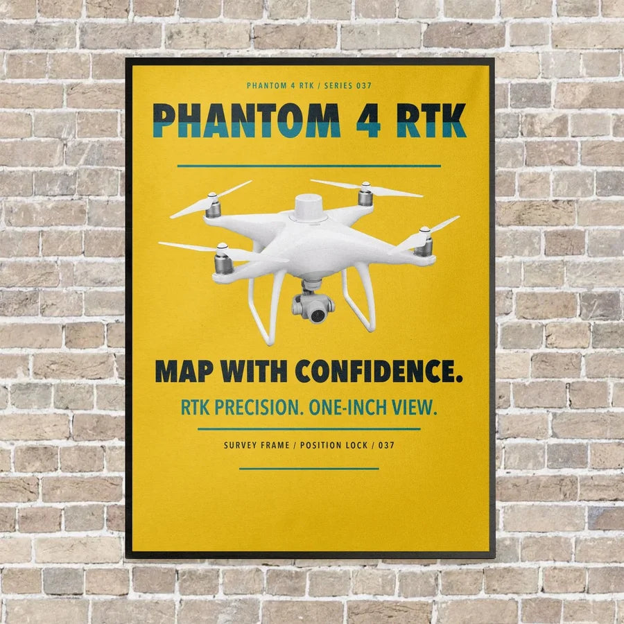DJI Phantom 4 RTK vertical canvas print - framed - yellow background