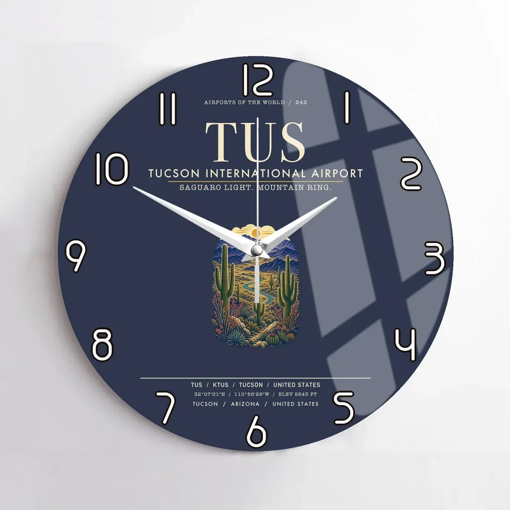 Tucson International Airport (TUS) design on navy blue no frame wall clock