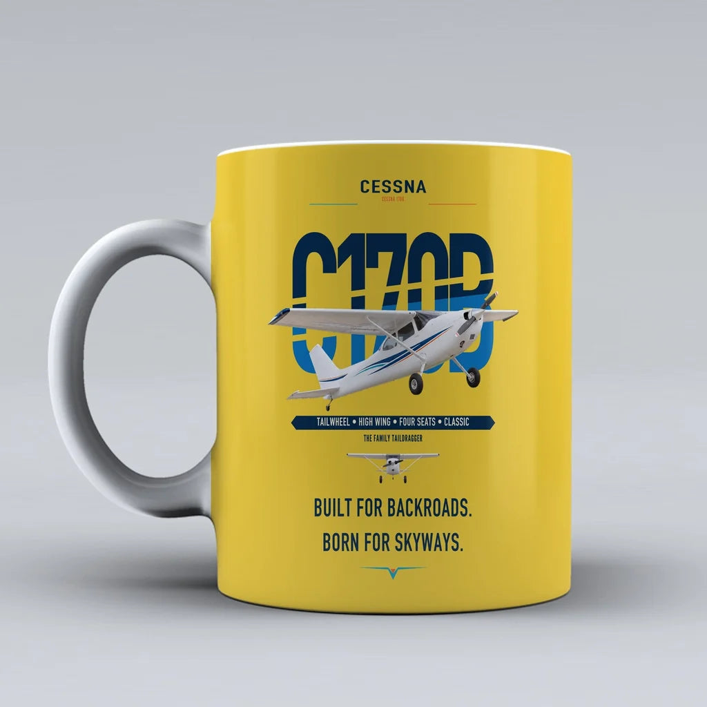 Cessna 170B design on yellow ceramic mug, double-side print