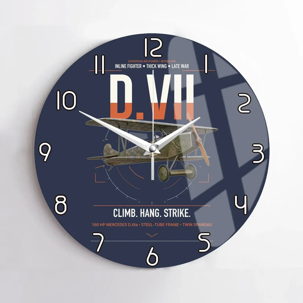 Fokker D.VII design on navy blue no frame wall clock