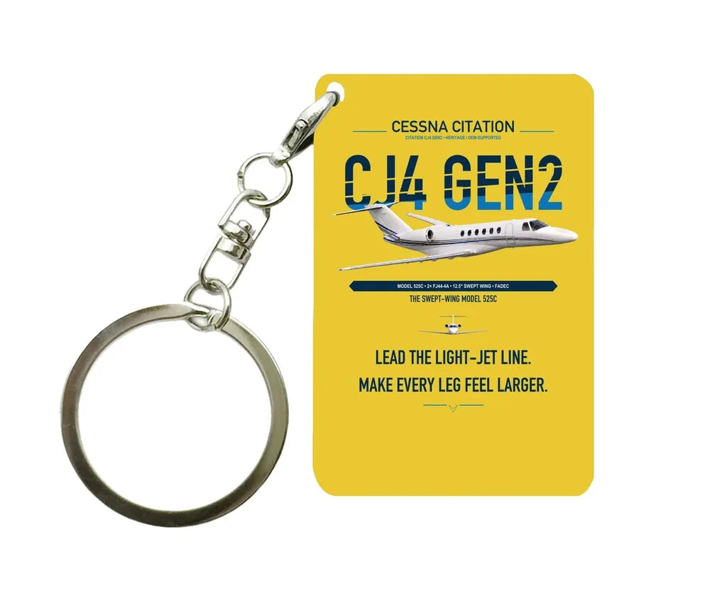 Cessna Citation CJ4 Gen2 design on yellow designed key chain, double-side print