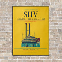 Thumbnail for Shreveport Regional Airport SHV vertical canvas print - framed - yellow background