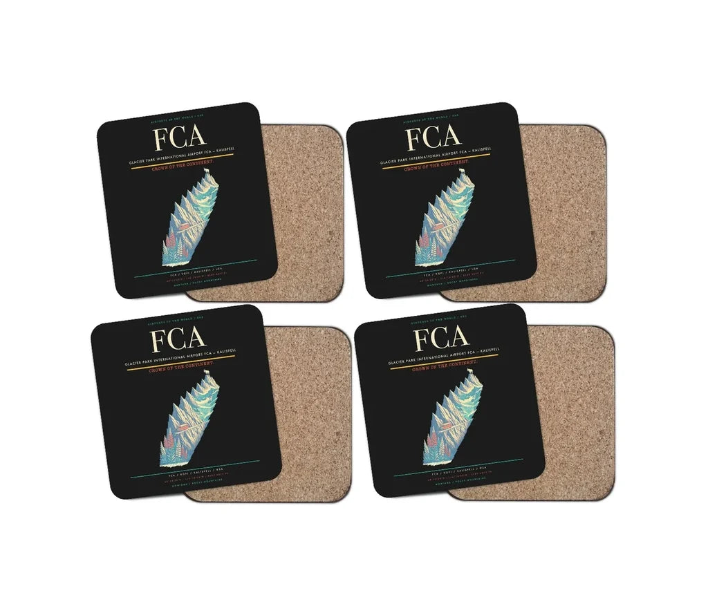 Glacier Park International Airport (FCA) design on black 4 pieces set coaster