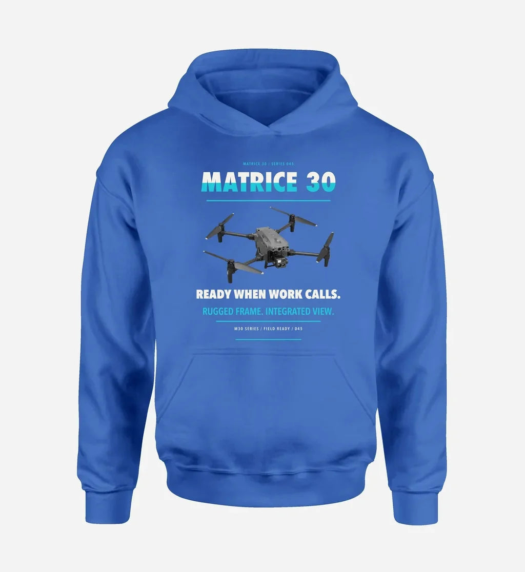 DJI Matrice 30 design on blue hoodie single side