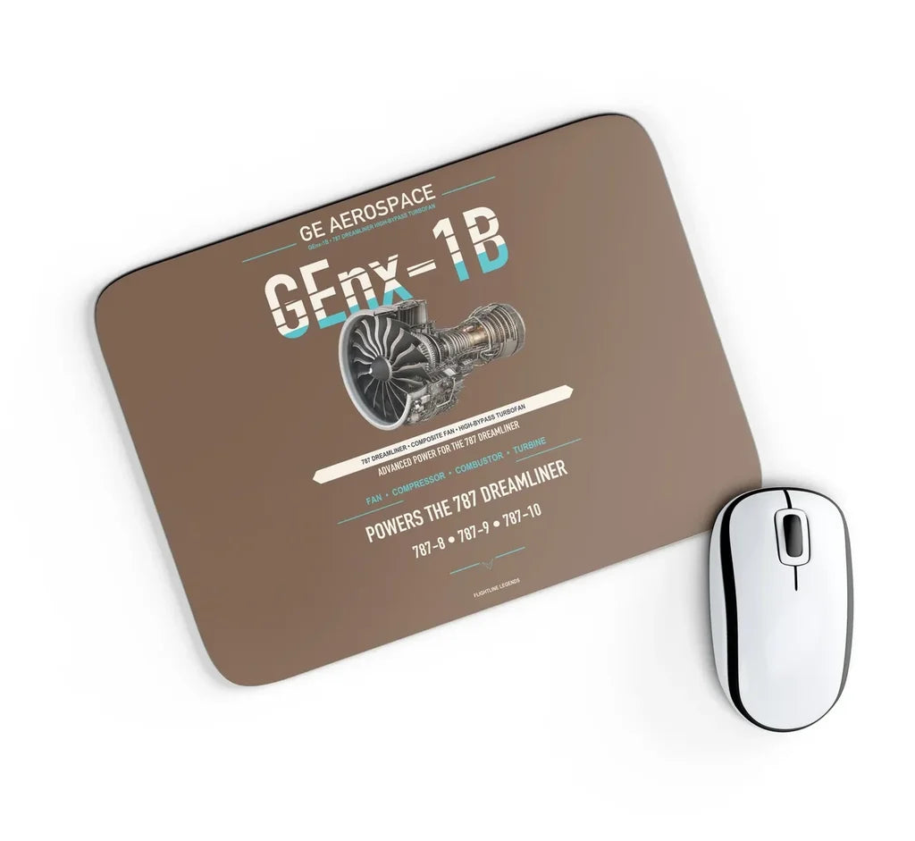 GEnx-1B design on brown rectangle mouse pad