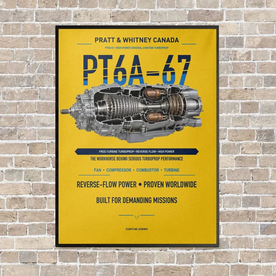 PT6A-67 vertical canvas print - framed - yellow background