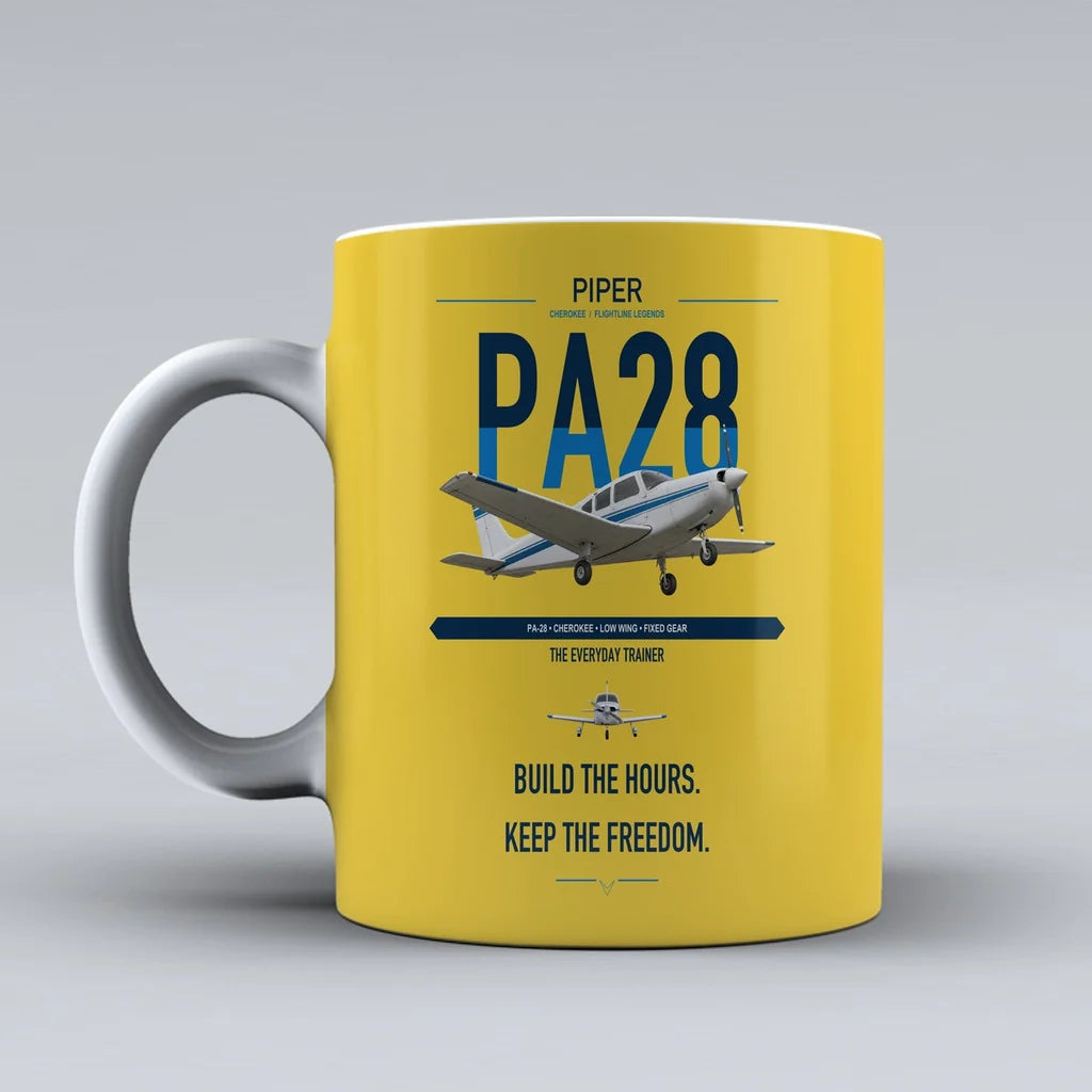 Piper PA-28 Cherokee design on yellow ceramic mug, double-side print