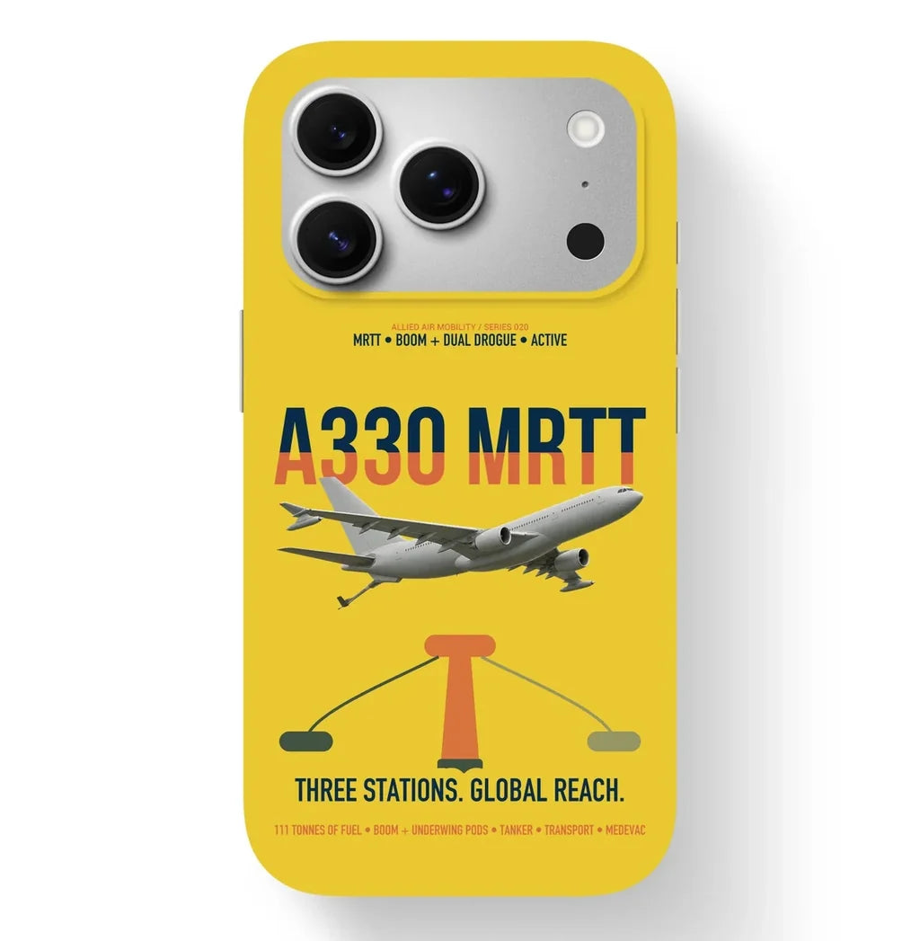 Airbus A330 MRTT design on yellow magsafe iphone case, for iPhone 17 Pro