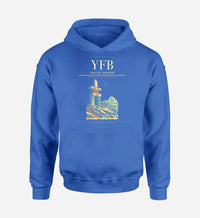 Thumbnail for Iqaluit Airport (YFB) design on blue hoodie single-side print