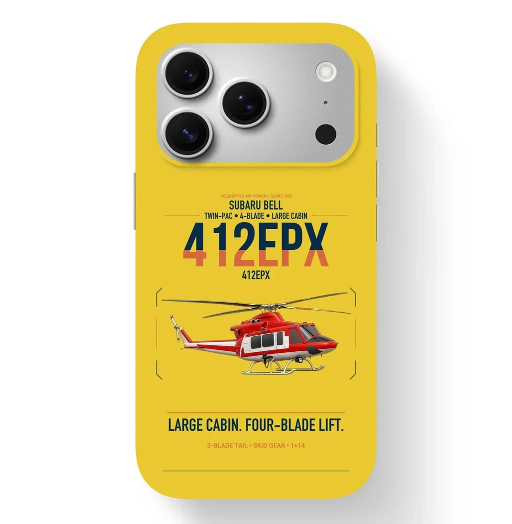 SUBARU Bell 412EPX design on yellow magsafe iphone case, for iPhone 17 Pro
