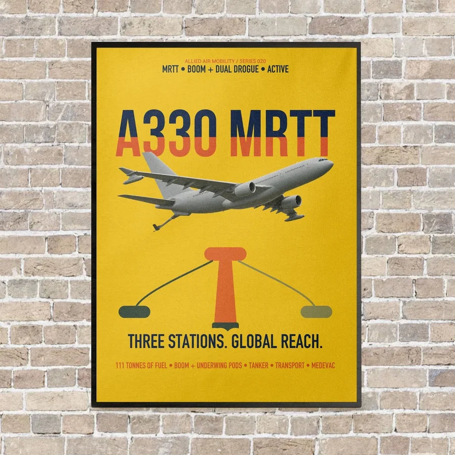 Airbus A330 MRTT vertical canvas print - framed - yellow background