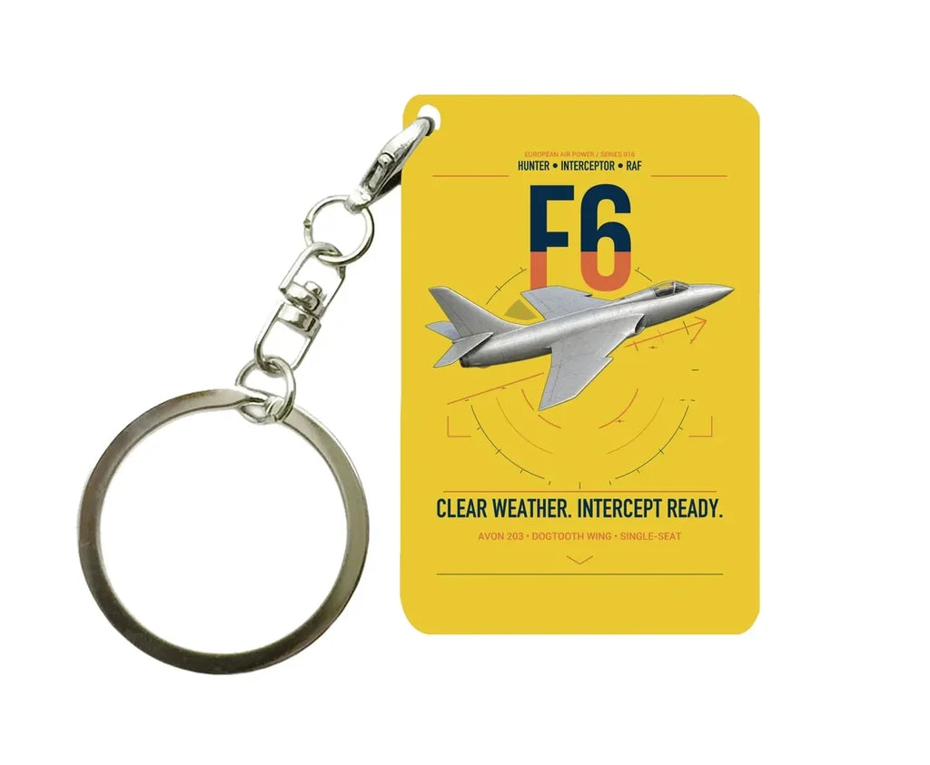 Hawker Hunter F6 design on yellow designed key chain, double-side print