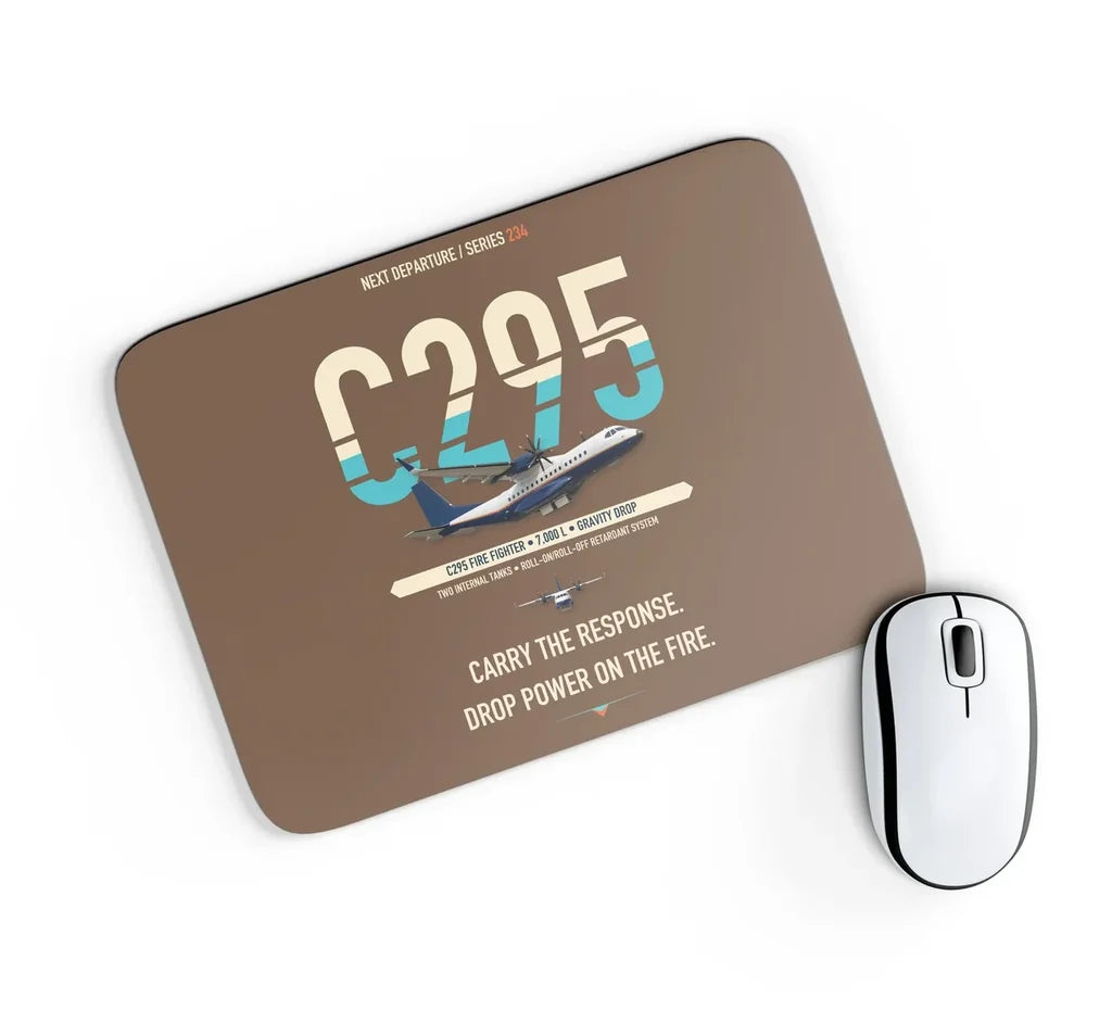 Airbus C295 Firefighter design on brown rectangle mouse pad