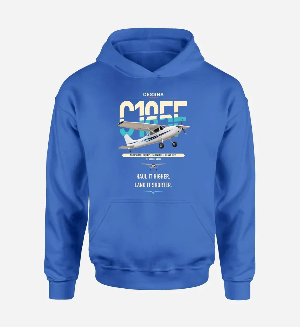 Cessna A185F Skywagon design on blue double-side hoodie, single-side print