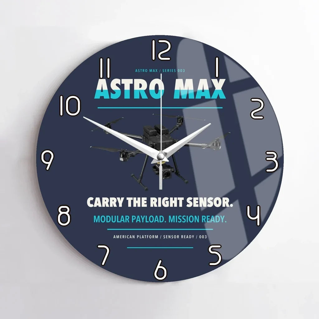 Freefly Astro Max design on navy blue no frame wall clock