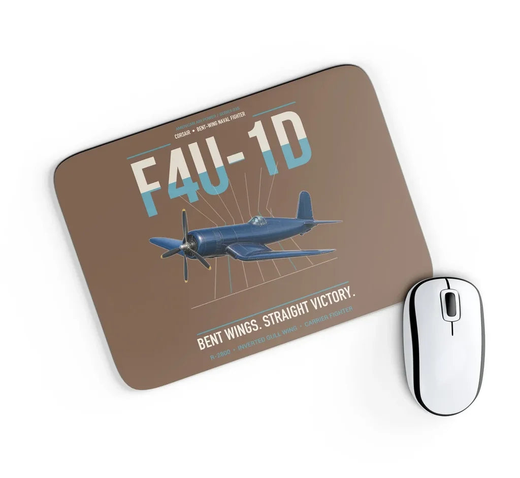 F4U-1D Corsair design on brown rectangle mouse pad