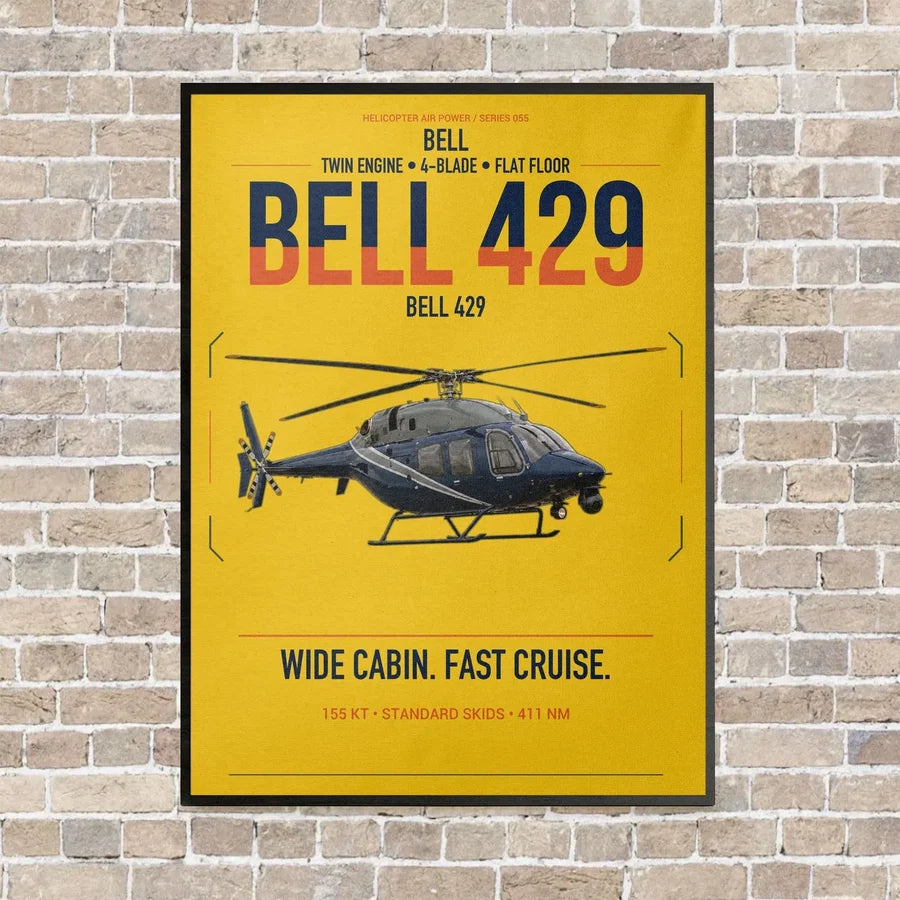 Bell 429 vertical canvas print - framed - yellow background