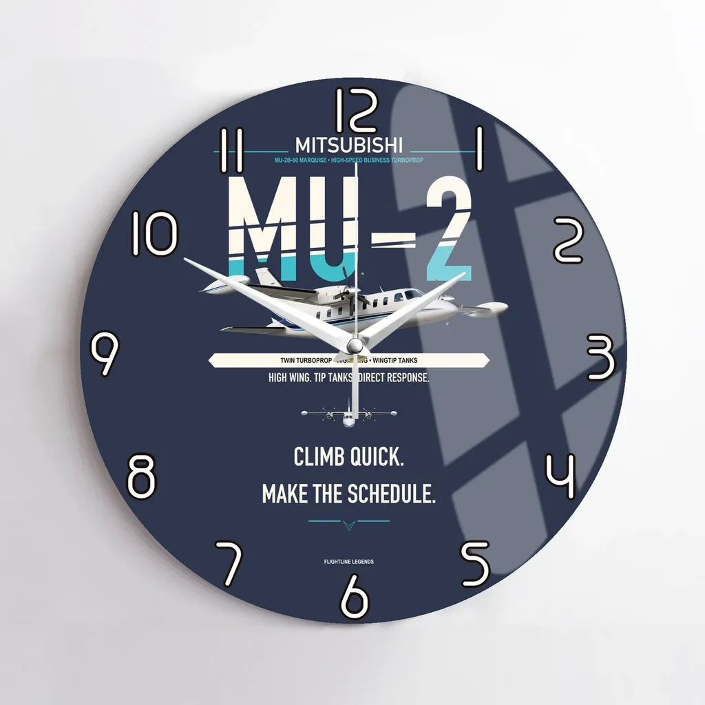 Mitsubishi MU-2B-60 Marquise design on navy blue no frame wall clock