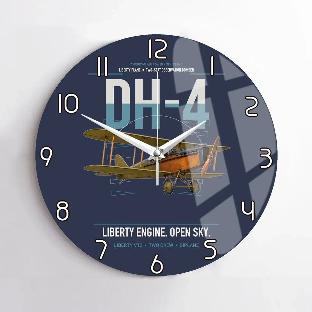 Airco DH-4 Liberty Plane design on navy blue no frame wall clock
